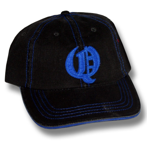 Q Distressed Black with Blue Trim Baseball Cap