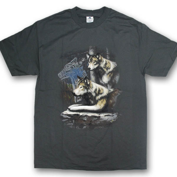 Wolf Couple Multi-color Print T-Shirt
