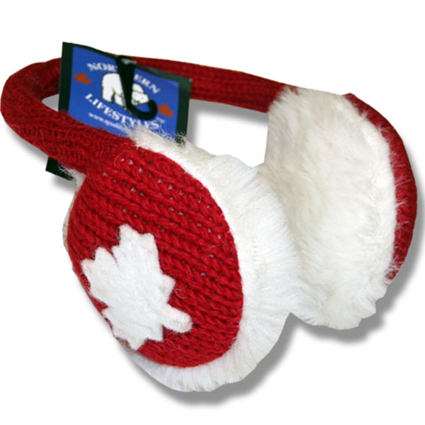 Ear muffs Red with white Maple Leaf