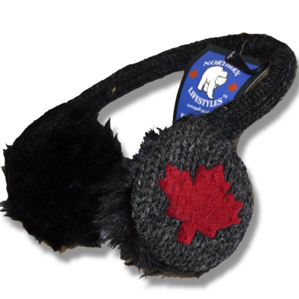 Ear muffs Charcoal with Red Maple Leaf