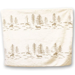 Deer and Trees Off White Fun Fur Blanket