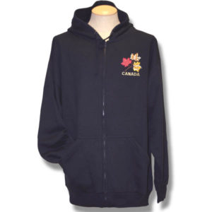 3 Maple Leaves Canada Emboidery Adult Fleece Zip-front Hoodie