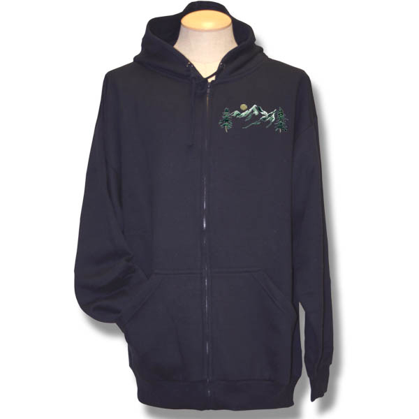 Mountains, Trees and Sun Embroidery Adult Fleece Zip-front Ho
