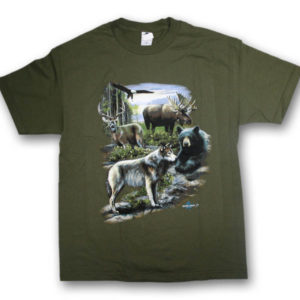 North American Wildlife Collage Multi-color Print T-Shirt