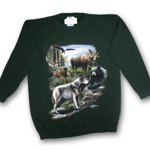 North American Wildlife Collage Multi-color Print Sweatshirt