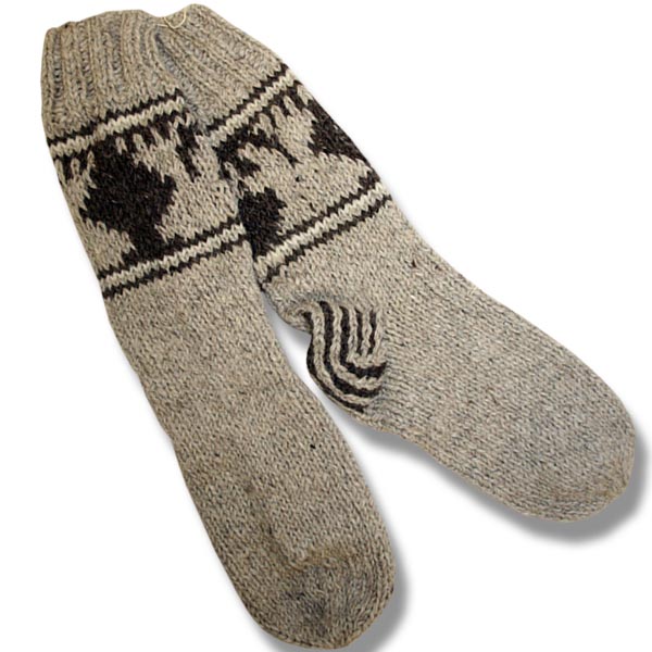 Adult wool socks w/moose beige background