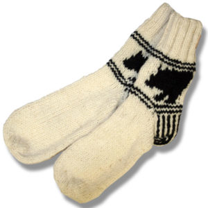 Adult wool socks w/black bear offwhite background
