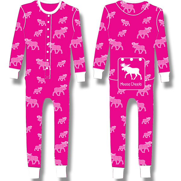 Ladies Junior Pyjama White halftone Moose on Fuchia