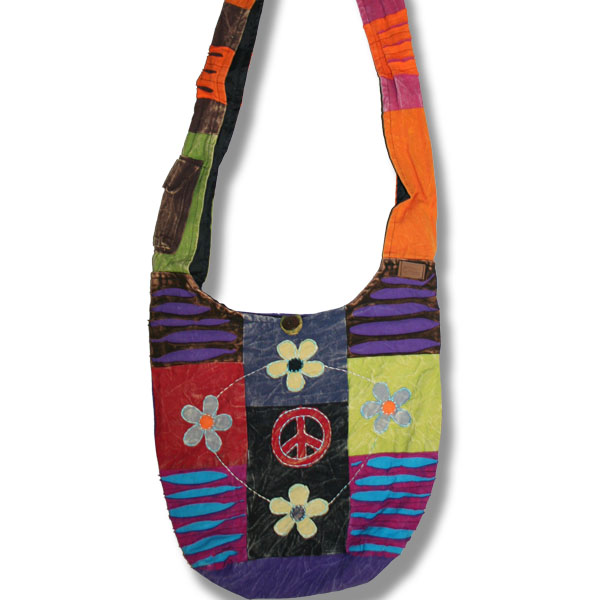 Shoulder bag 1 side print w/daisies and Peace Sign