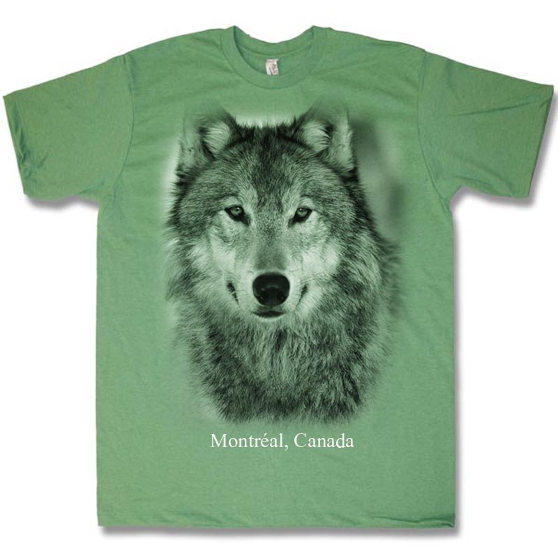 Kellygreen heather adult t-shirt with Wolf Head