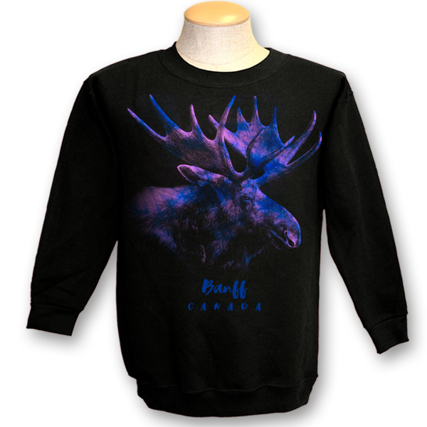 ADULT CREWNECK SWEAT WITH RAINBOW MOOSE & TOWN NAME