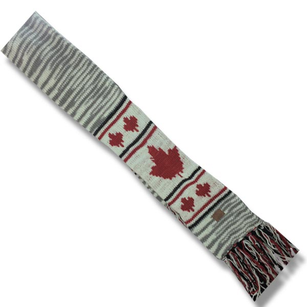 Woolen scarf w/Maple cardinal Red w/lt grey melange bkg