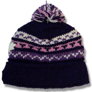 Adult tuque roll up with pompom / purple pink mix