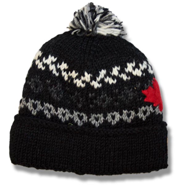 Adult Roll Up Tuque w/Pompom,100% wool