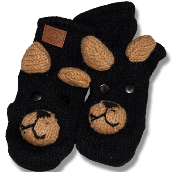 Black Bear #2 Kids Wool Mittens
