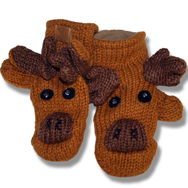 moose/honey brown Kids Woolen Mittens