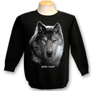 ADULT CREWNECK SWEAT WITH WOLF HEAD ON BLACK & TOWN NAME