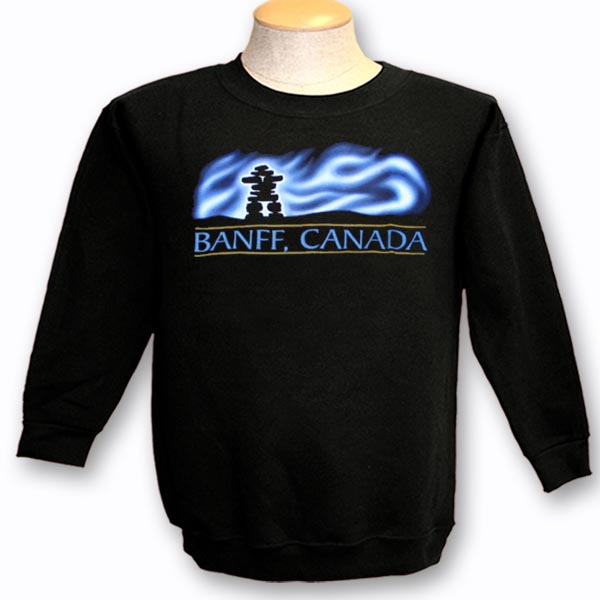 ADULT CREWNECK SWEAT WITH NORTHERN LIGHTS INUKSHUK & TOWN NAME