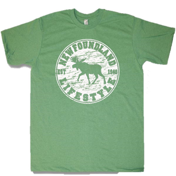 ADULT HEATHER T-SHIRT WITH MOOSE LIFESTYLE &TOWN NAME