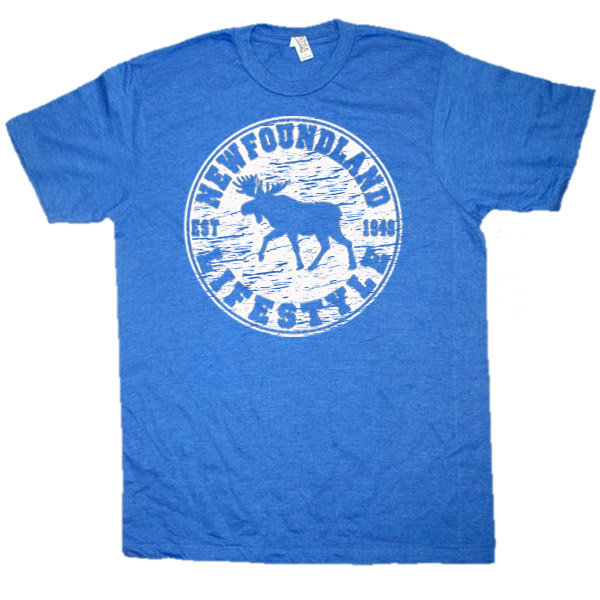 ADULT HEATHER T-SHIRT WITH MOOSE LIFESTYLE &TOWN NAME