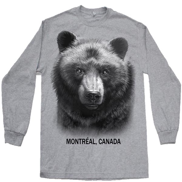 ADULT T-SHIRT LONG SLEEVE  WITH BLACK BEAR HEAD & TOWN NAME