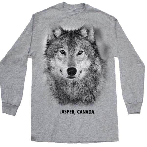 ADULT LONG SLEEVE  T-SHIRT WITH WOLF HEAD & TOWN NAME