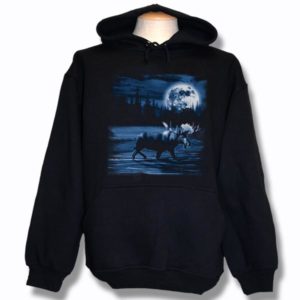 ADULT HOOD WITH MOOSE NIGHT SCENE & TOWN NAME