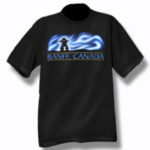 ADULT T-SHIRT WITH NORTHERN LIGHTS INUKSHUK &TOWN NAME