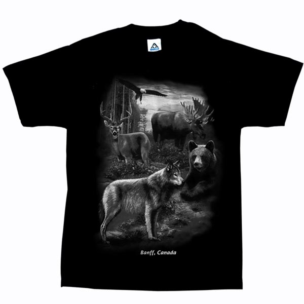 ADULT T-SHIRT WITH QUADRATONE WILDLIFE COLLAGE & TOWN NAME