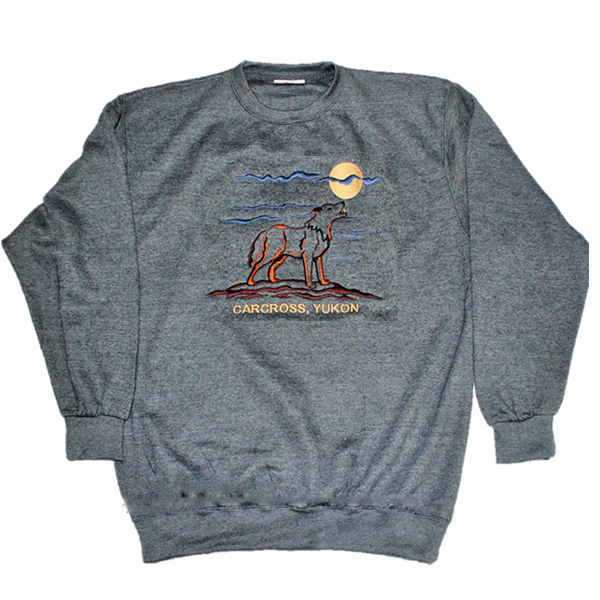 ADULT CREWNECK SWEAT WITH EMBROIDERY OUTLINE WOLF  &TOWN NAME