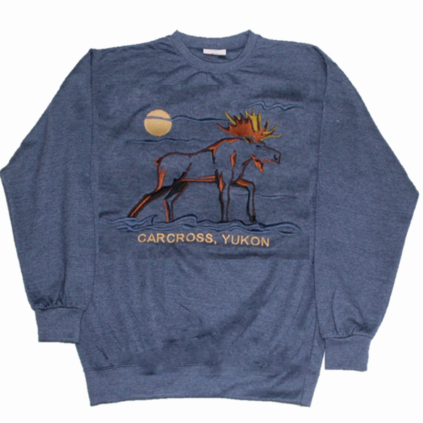 ADULT CREWNECK SWEAT WITH EMBROIDERY OUTLINE MOOSE &TOWN NAME