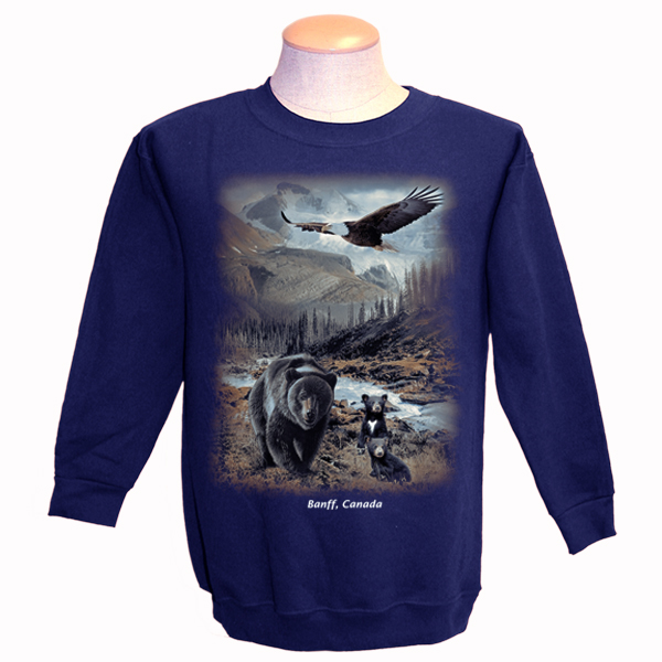 ADULT CREWNECK SWEAT W/BLACK BEAR&CUBS WITH FLYING EAGLE