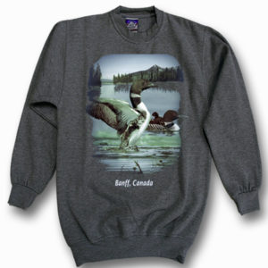 ADULT CREWNECK SWEAT WITH WILDLIFE LOONS & TOWN NAME
