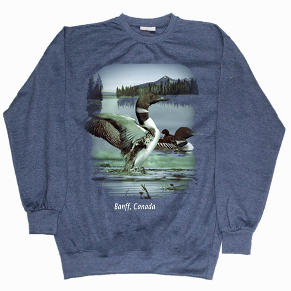 ADULT CREWNECK SWEAT WITH WILDLIFE LOONS & TOWN NAME