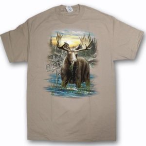 ADULT T-SHIRT WITH MOOSE IN THE WATER & TOWN NAME