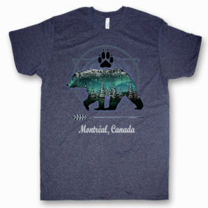ADULT T-SHIRT WITH GRIZZLY BEAR W/PAW NORTHERN LIGHT&TOWN NAME