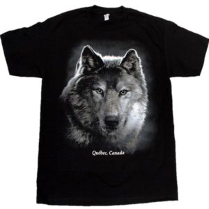 ADULT T-SHIRT WITH WOLF HEAD ON BLACK & TOWN NAME