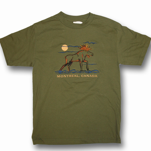 ADULT T-SHIRT WITH EMBROIDERY OUTLINE MOOSE FULL FRONT&TOWN NAME