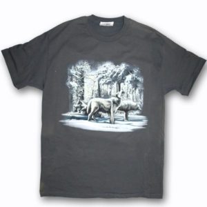 ADULT T-SHIRT WITH WINTER WOLF SCENE & TOWN NAME