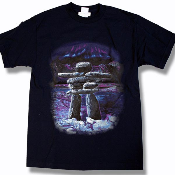 ADULT T-SHIRT WITH INUKSHUK SCENE & TOWN NAME