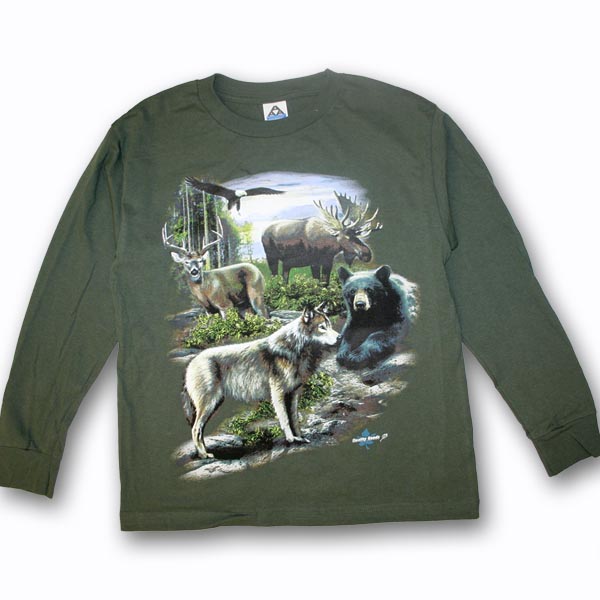 YOUTH LONG SLEEVE T-SHIRT WITH WILDLIFE COLLAGE & TOWN NAME