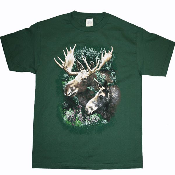 ADULT T-SHIRT WITH MOOSE COUPLE & TOWN NAME