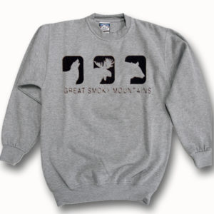 ADULT CREWNECK SWEAT WITH WOLF,MOOSE AND BEAR CUTOUT &TOWN NAME